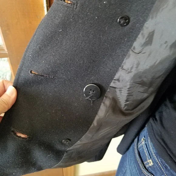 NAUTICA Black Hooded Wool Double Breasted Peacoat - Picture 7 of 13